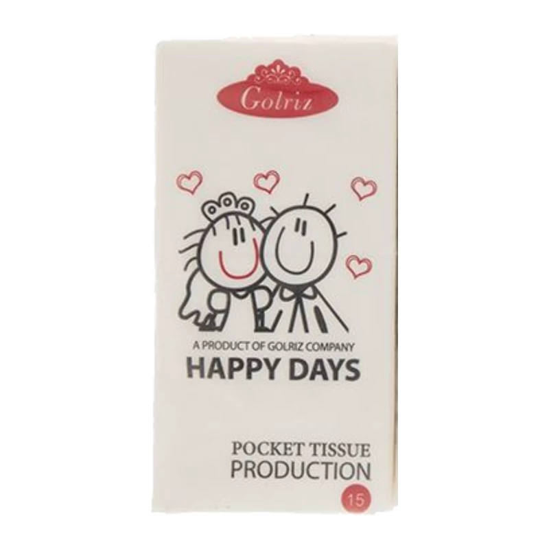 دستمال کاغذی جیبی گلریز Golriz مدل Happy Days بسته 15 برگی
