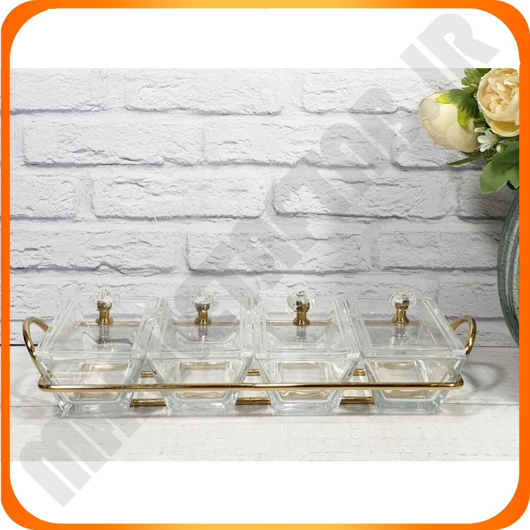 اردوخوری شیشه ای مستطیل 4 خانه لیمون