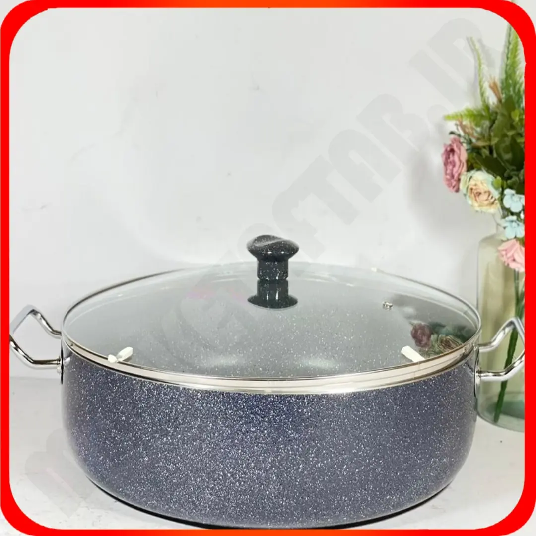 تابه سایز 40 تیتان طوسی بی لبه درب شیشه ای لاوان