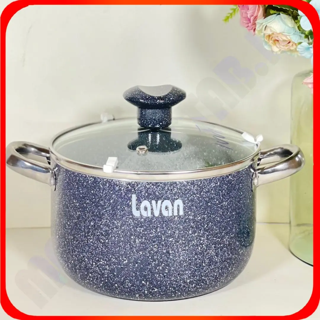 قابلمه سایز 18 تیتان طوسی بی لبه درب شیشه ای لاوان