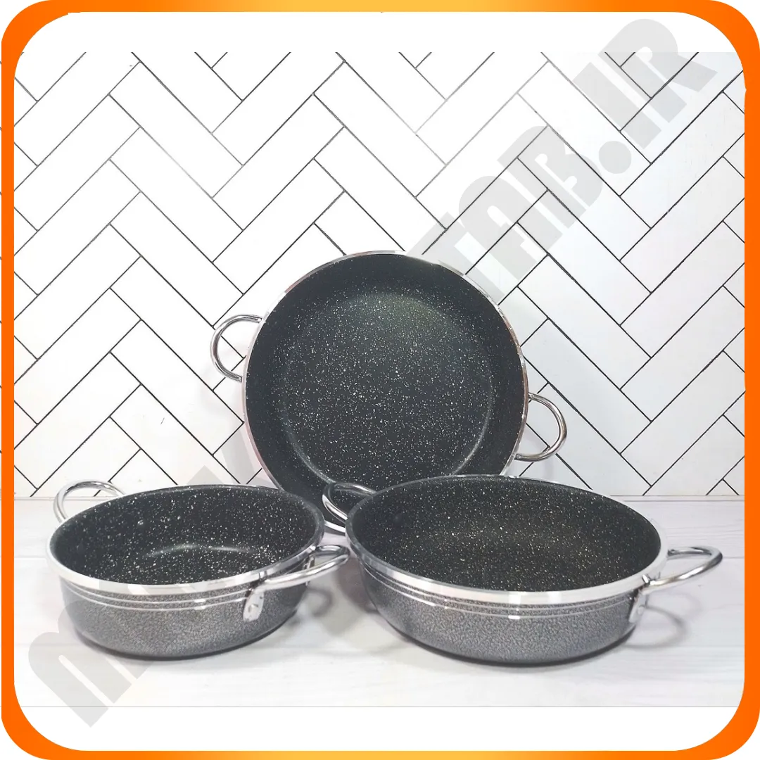 سرویس سه تابه گرانیت دو دسته فلزی ویژه زومبا