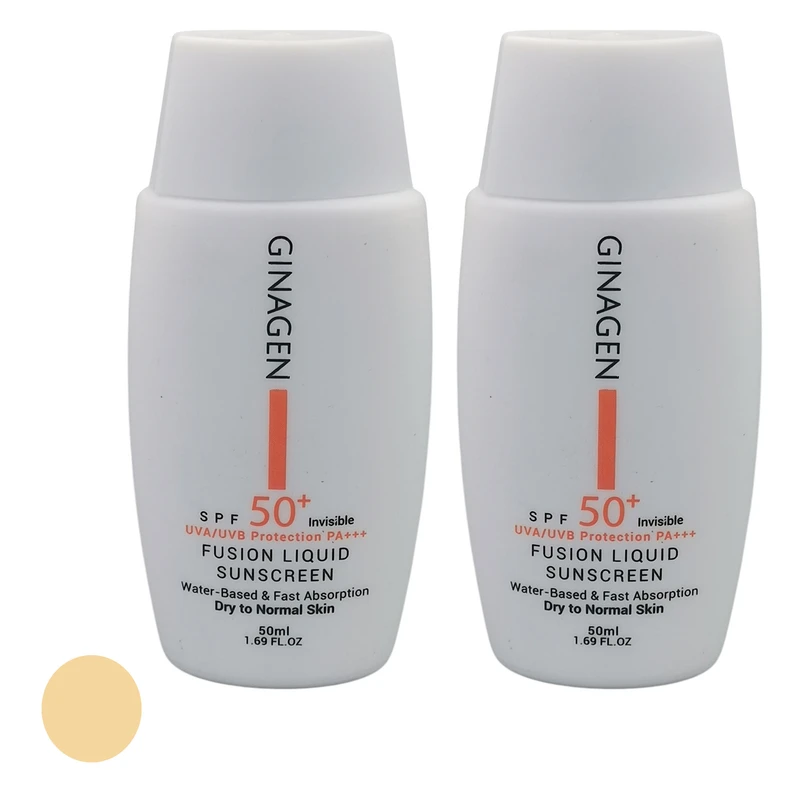 کرم ضد آفتاب بدون رنگ ژیناژن SPF 50 مدل 00 محافظ UVA ،UVB ، مناسب پوستهای خشک و معمولی حجم 50 میلیلیتر مجموعه دو عددی