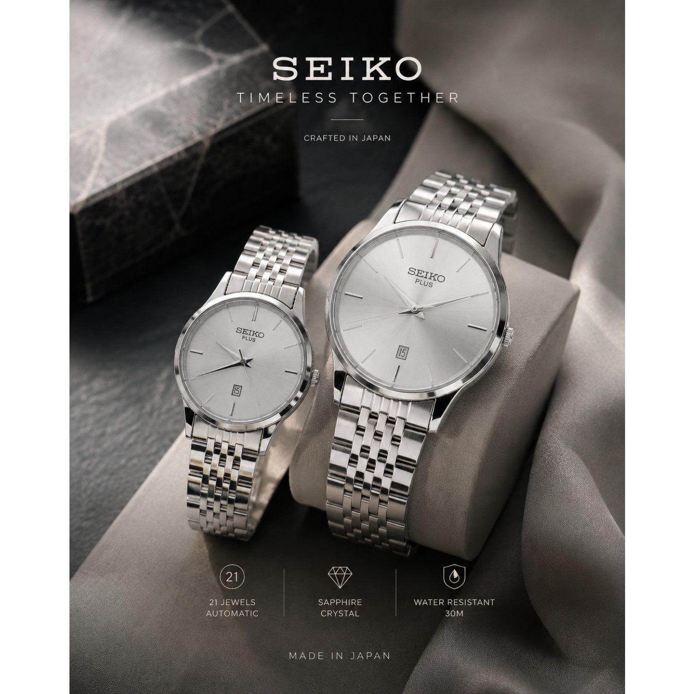 ساعت مچی زنانه و مردانه سیکو پلاس فول استیل روزشمار فعال رنگ ثابت کیفیت بینظیرSEIKO
