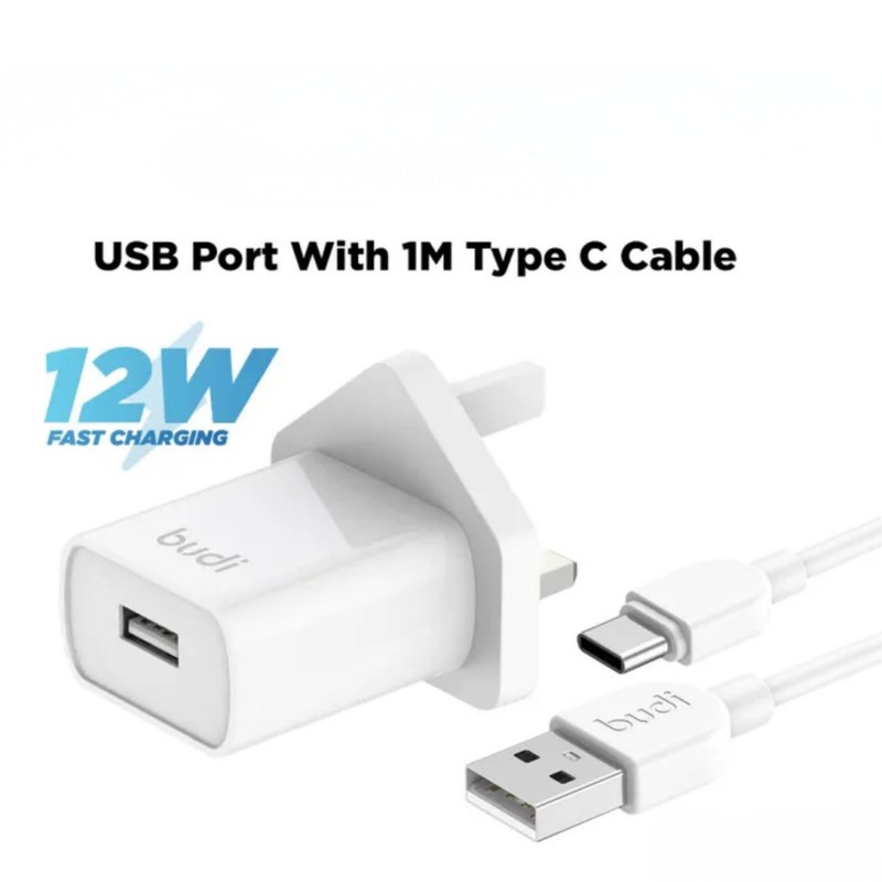 شارژر دیواری 12 وات بودی مدل AC356UTW به همراه کابل تبدیل USB-A به USB-C
