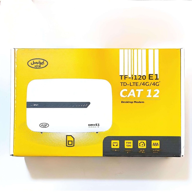 مودم 4G ایرانسل مدل TF-i120 E1 با فناوری LTE Cat 12، سرعت دانلود 600 مگابیت بر ثانیه، آپلود 100 مگابیت بر ثانیه، وای ...