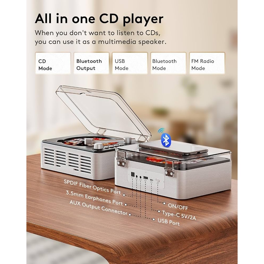 پخش کننده موسیقی نوستالژیک CARONSORT مدل Retro Bluetooth CD Player