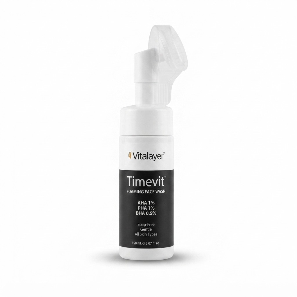فوم شستشوی صورت ویتالیر مدل Timevit مناسب انواع پوست حجم 150 میلی لیتر