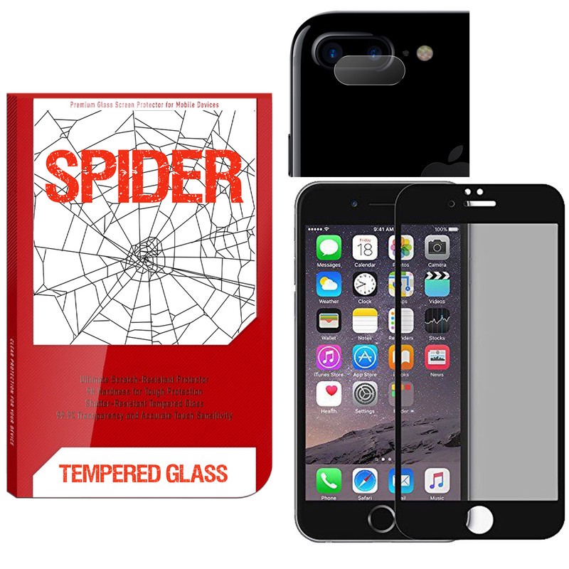 محافظ صفحه نمایش حریم شخصی اسپایدر مدل S-FG002 مناسب برای گوشی موبایل اپل iPhone 8 plus به همراه محافظ لنز دوربین