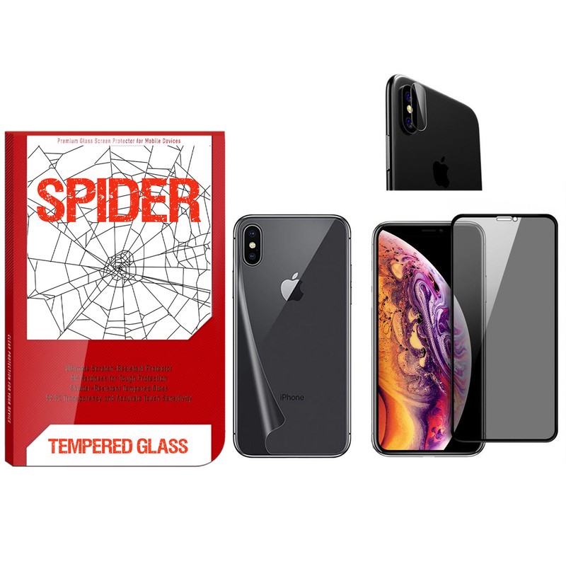 محافظ صفحه نمایش حریم شخصی و پشت گوشی اسپایدر مدل S-FG002 مناسب برای گوشی موبایل اپل iPhone Xs Max به همراه محافظ لنز...