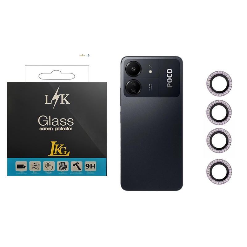 محافظ لنز دوربین ال کا جی مدل نگین دار مناسب برای گوشی موبایل شیائومی Redmi 13C پوکو C65 پوکو M6 Pro Redmi Note 13 Pro