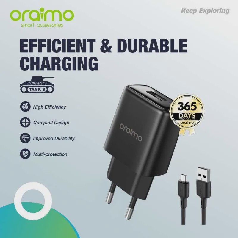 شارژر اورایمو 5 واتی با کابل میکرو Oraimo OCW-E37s M53 Tank 3