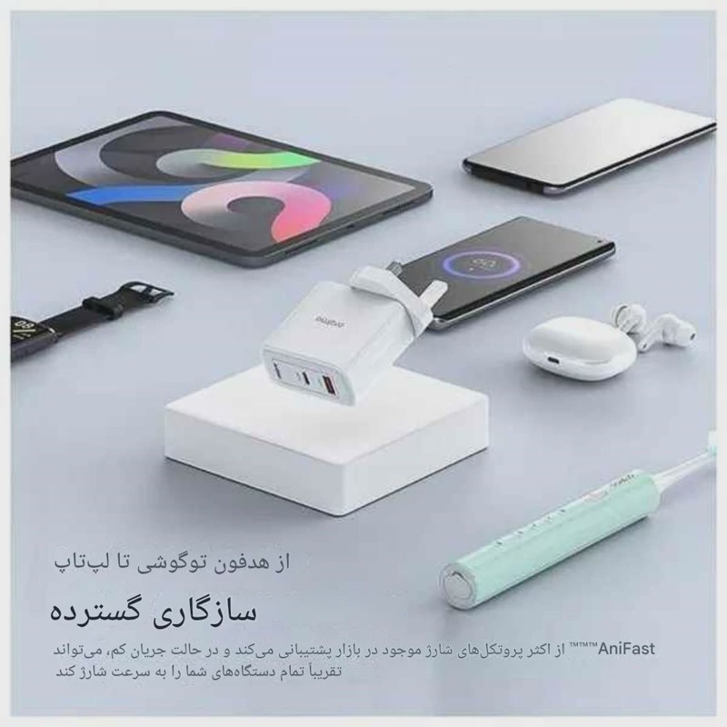 شارژر 33 وات GaN اورایمو 3پین با کابل تایپ سی مدل PowerGan 33 Pro