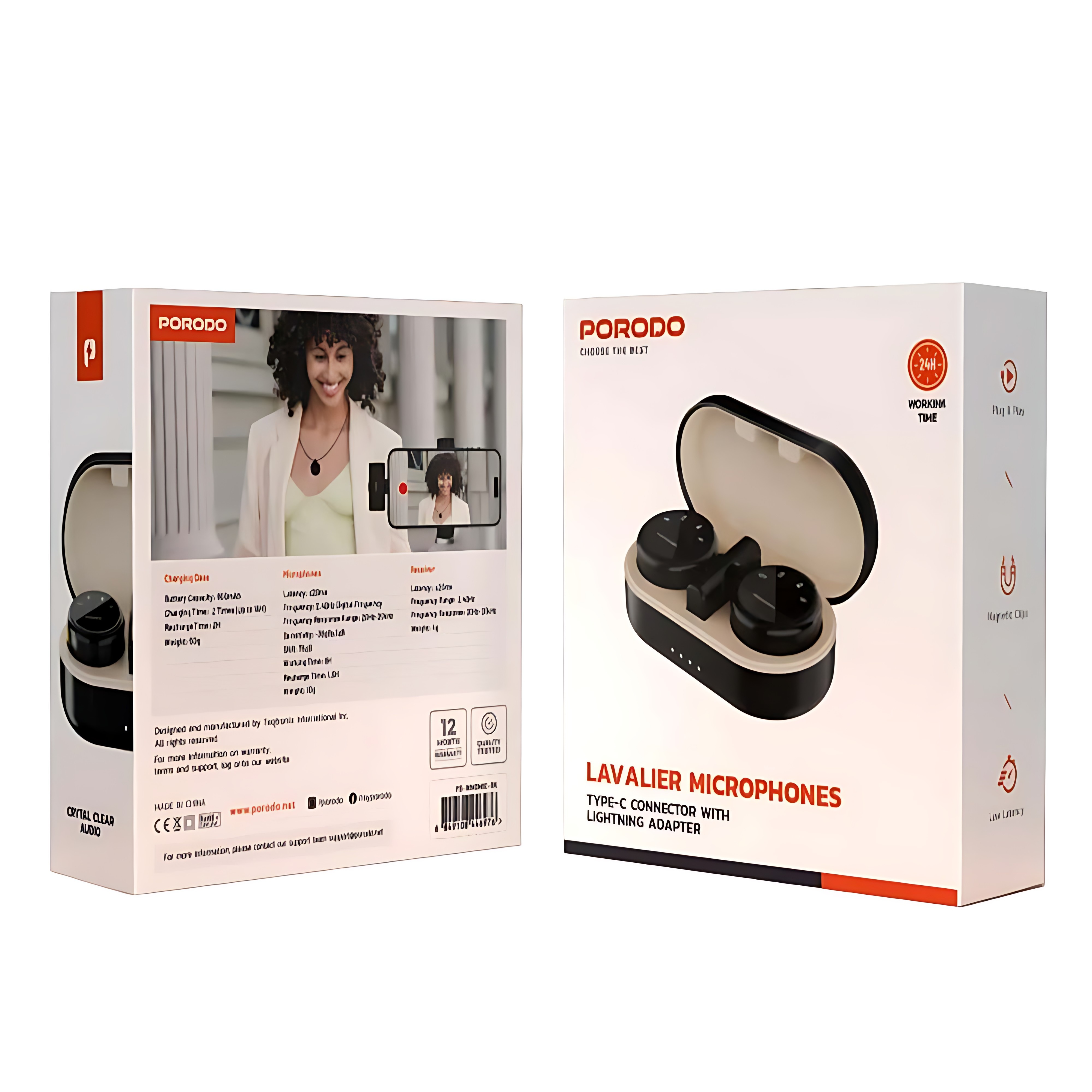 میکروفون بی سیم یقه ای سکه ای PORODO مدل LAVALIER MICROPHONES