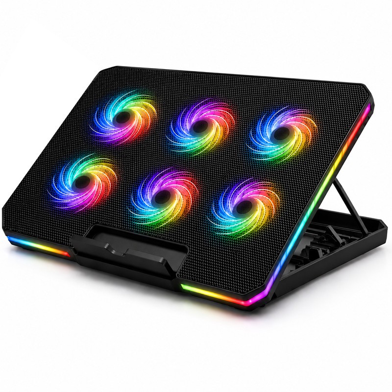 پایه خنک کننده لپ تاپ لوتوس مدل GF216-RGB-MOBILE STAND دارای شش عدد فن مناسب برای لپ تاپ های 14 تا 17 اینچی
