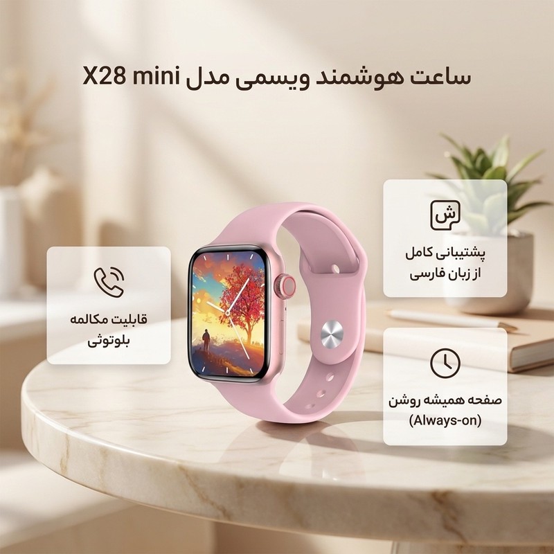 ساعت هوشمند 41 میلیمتری ویسمی مدل X28 mini با 4 بند سیلیکونی و 1 بند فلزی