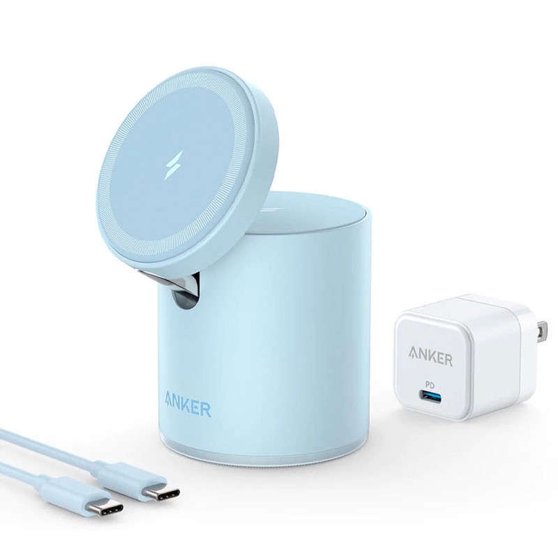 شارژر بی سیم 7.5 وات انکر مدل B2568 به همراه شارژر دیواری 20 وات انکر و کابل USB-C به USB-C