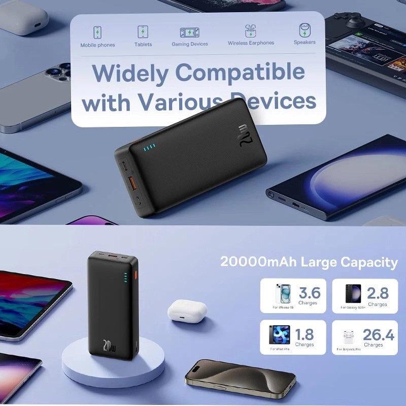 پاوربانک 20 وات بیسوس مدل Airpow ظرفیت 20000 میلی آمپرساعت