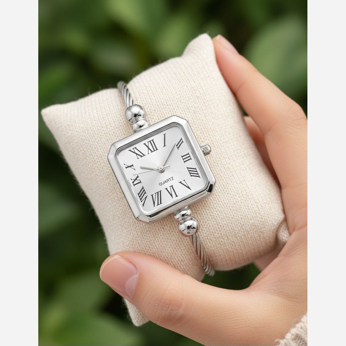 ساعت مچی زنانه بنگل رنگ ثابت بندالنگویی صفحه مربعی کیفیت بینظیر
