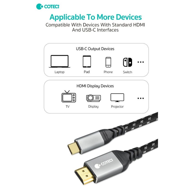کابل تبدیل HDMI به USB-C کوتسی مدل 87411 طول 2 متر