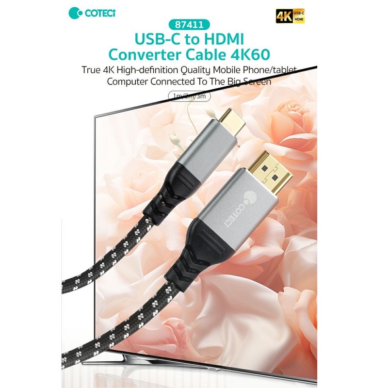 کابل تبدیل HDMI به USB-C کوتسی مدل 87411 طول 2 متر