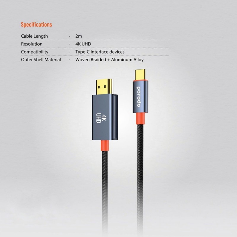 کابل تبدیل HDMI به USB-C پرودو مدل Woven Braided طول 2 متر