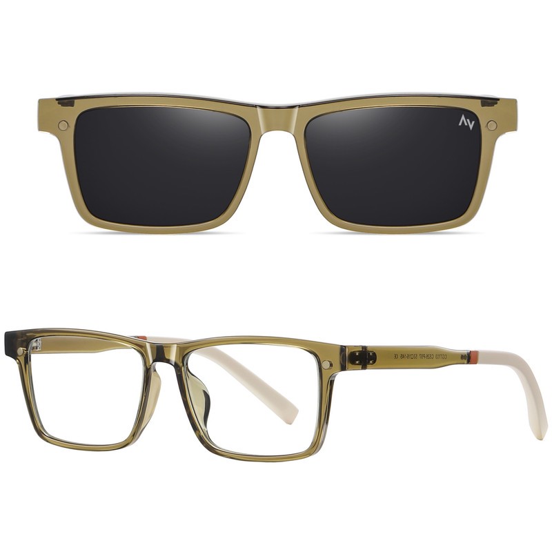 فریم عینک طبی ویفرر (Wayfarer) آلبرت وگ مدل CG-7703-C526-P97 Polarized Double Switch مناسب برای انواع صورت به همراه ک...