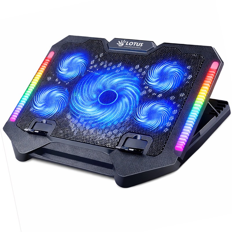 پایه خنک کننده لپ تاپ گیمینگ لوتوس مدل GF220-RGB دارای پنج عدد فن مناسب برای لپ تاپ های 14 تا 17 اینچی