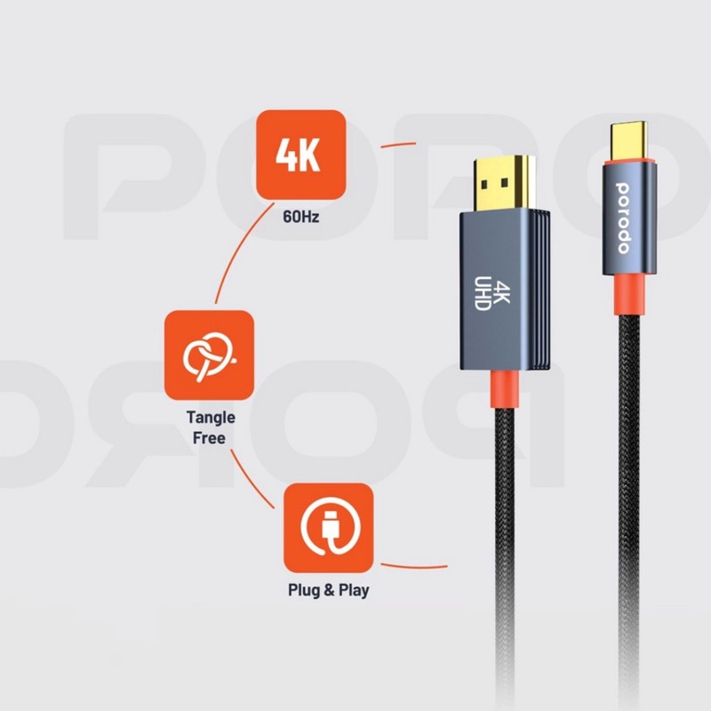کابل تبدیل HDMI به USB-C پرودو مدل Woven Braided طول 2 متر