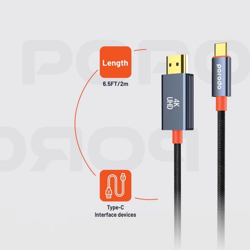 کابل تبدیل HDMI به USB-C پرودو مدل Woven Braided طول 2 متر