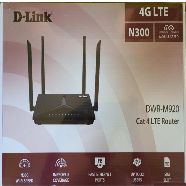 مودم روتر بی سیم خانگی 4G دی-لینک مدل DWR-M920 با شیار سیم کارت، پشتیبانی از 32 کاربر، سرعت انتقال 150 مگابیت، چهار آ...