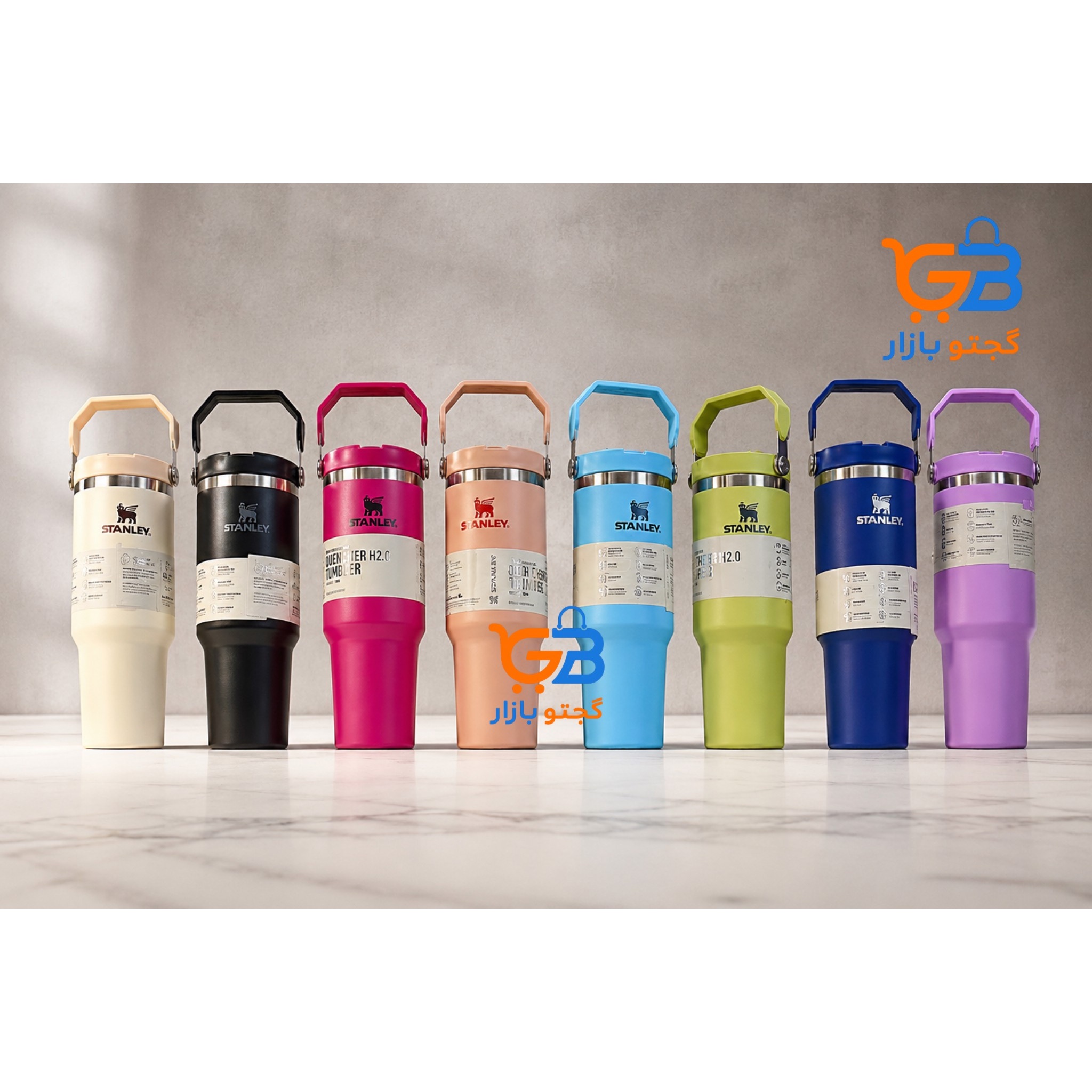 تراول ماگ استنلی دسته دار (دسته از بالا) Quencher H2.0 ظرفیت 880 میل (887 میلی لیتر) 30oz ماگ استیل دوجداره وکیوم