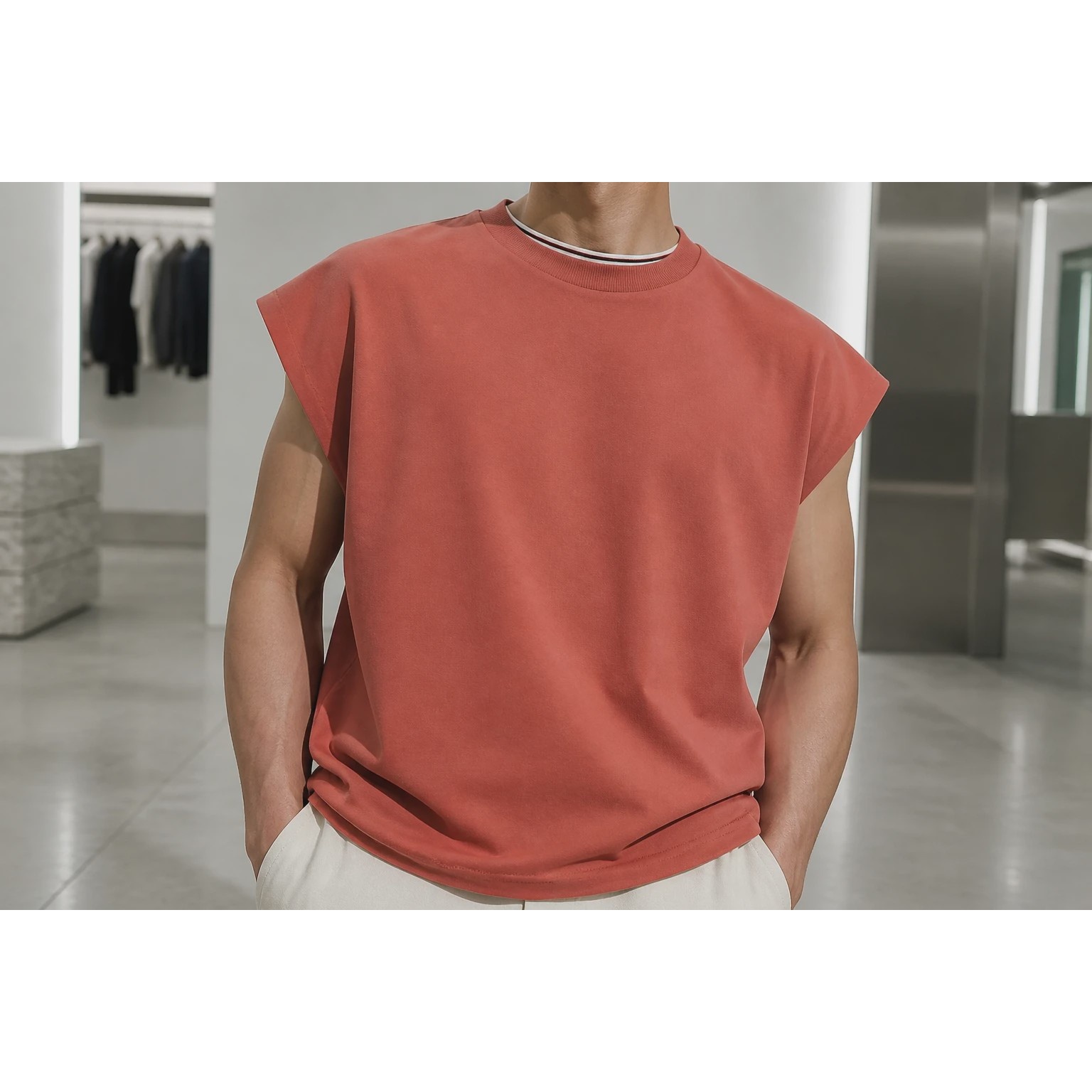 وست مینیمال مردانه Hamo مدل Boxy Fit - رنگ رز گلد