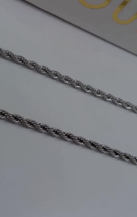 گردنبند طنابی استیل رنگ ثابت نقره ای 