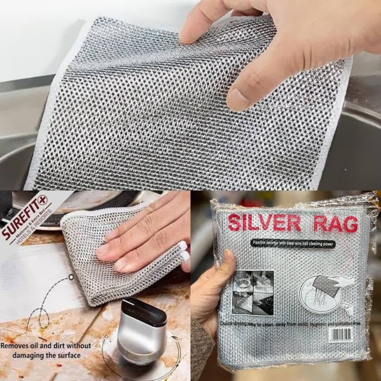 اسکاج جادویی دور دوخت ضد خش مناسب برای ظروف تفلون رنگ نقره ای ابعاد 20 در 20