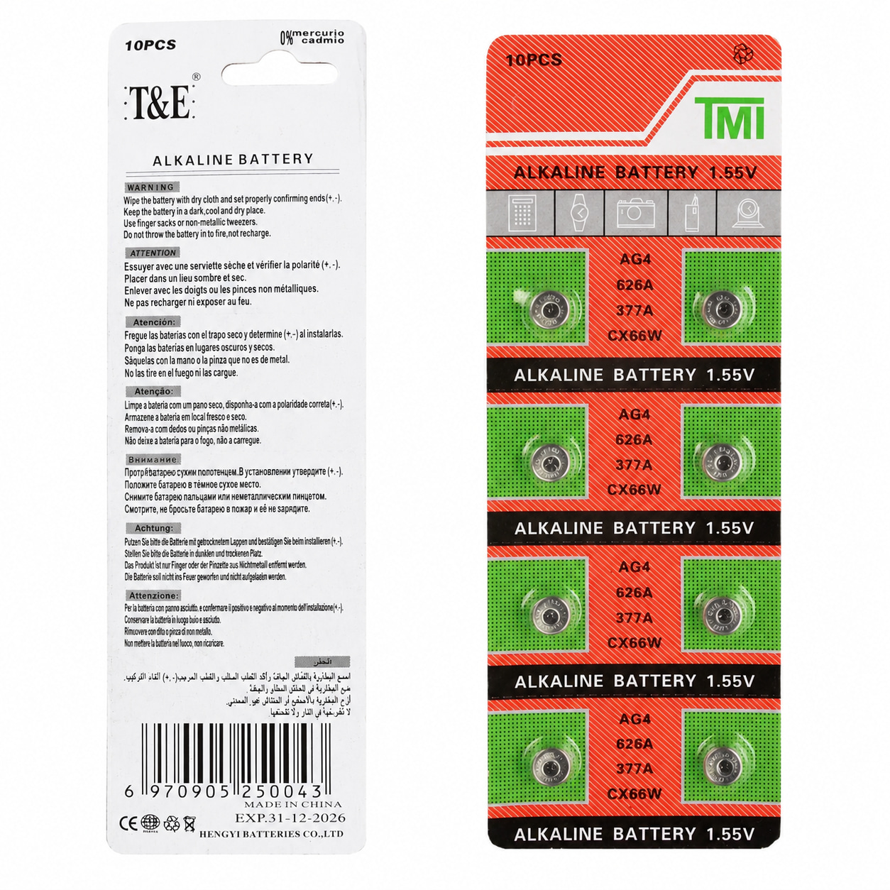 باتری دکمه ای (سکه ای ریز) سایز AG4 (377) جنس آلکالین برند T&amp;E (فروش دونه ای)