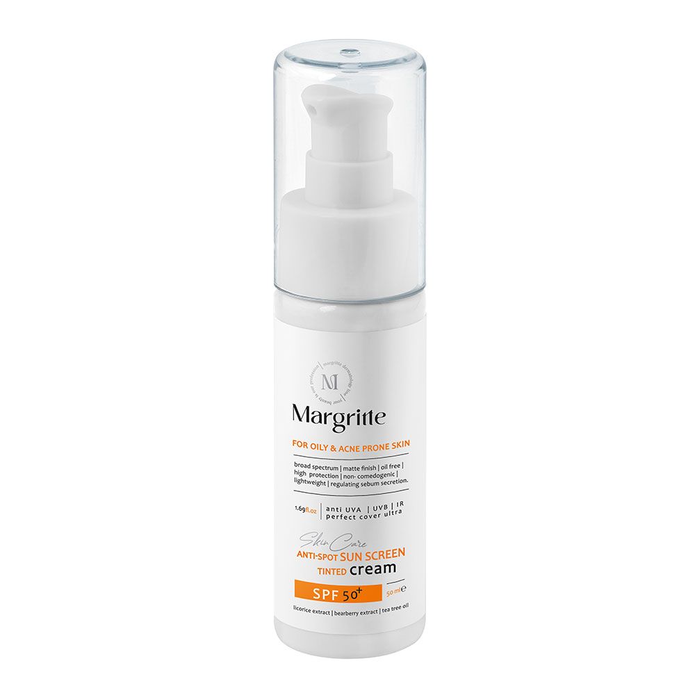 ضد آفتاب و روشن کننده رنگی مناسب پوست چرب و مستعد آکنه SPF50 بژ طبیعی بژ طبیعی مارگریت