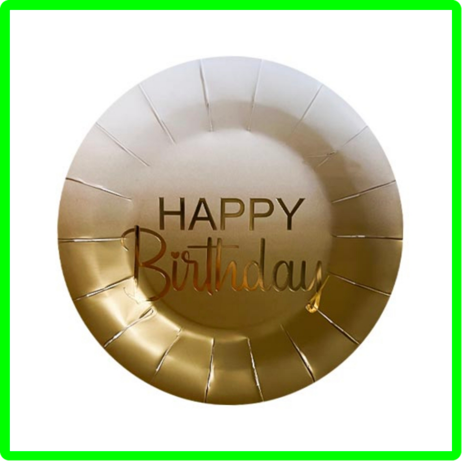 بشقاب تم تولد سفید طیف کرم و طلایی با نوشته Happy Birthday طلایی