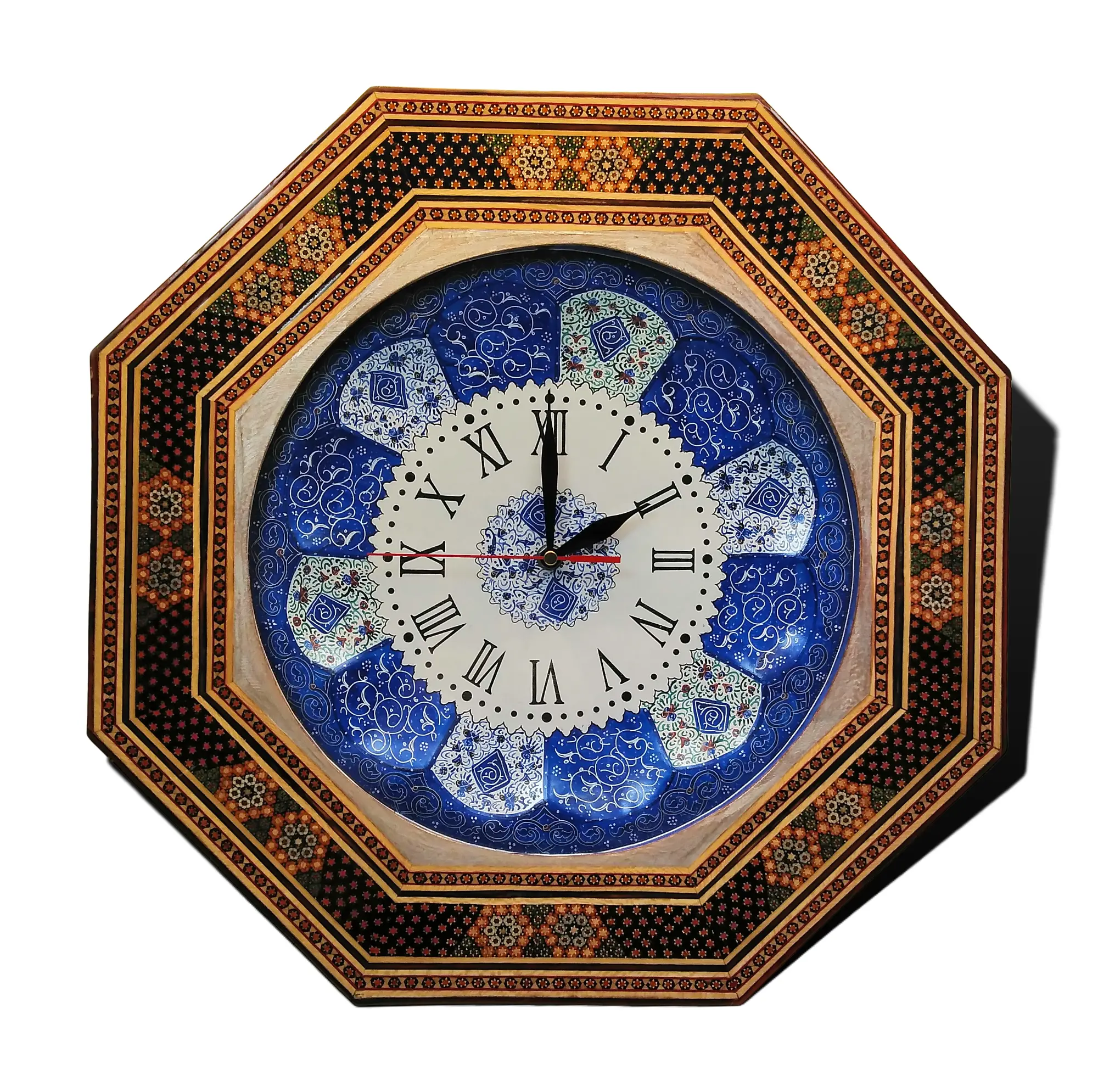 ساعت دیواری خاتم کاری 8 گوش (ابعاد 45*45 س)
