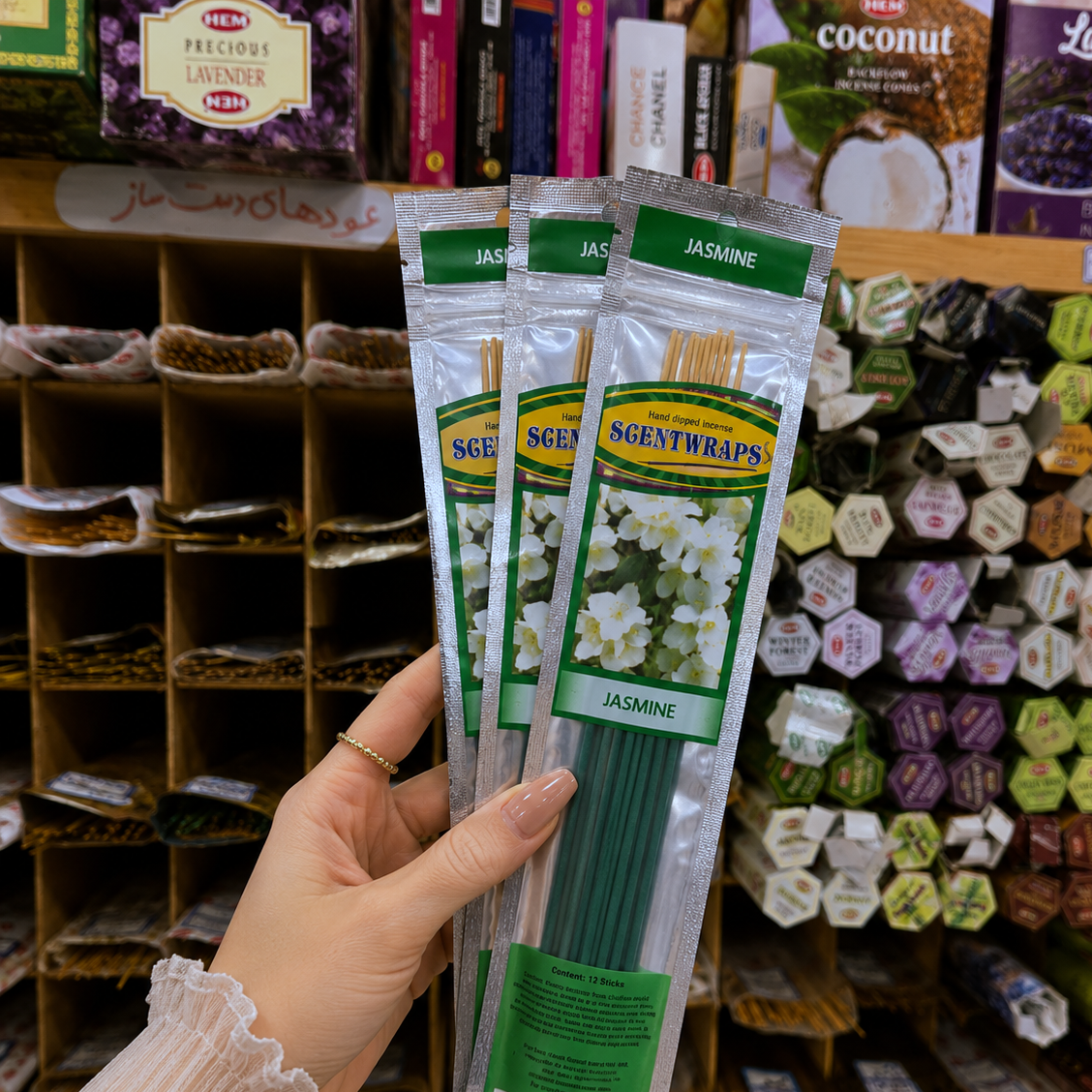 عود شاخه ای دست ساز Scentwraps مدل یاس Jasmine، دیپ شده دستی (پس کرایه تیپاکس)
