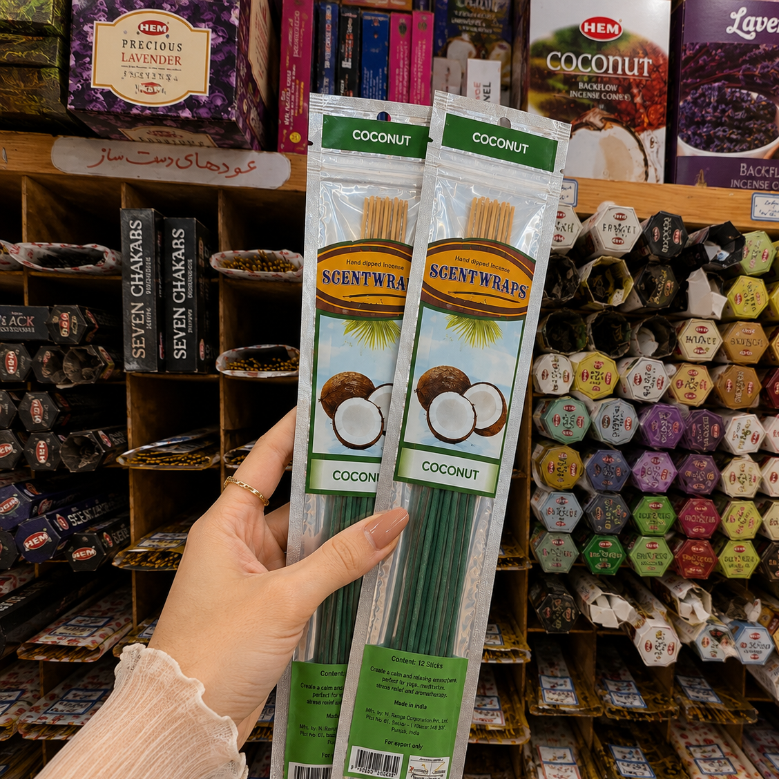 عود شاخه ای دست ساز Scentwraps مدل نارگیل Coconut، دیپ شده دستی (پس کرایه تیپاکس)