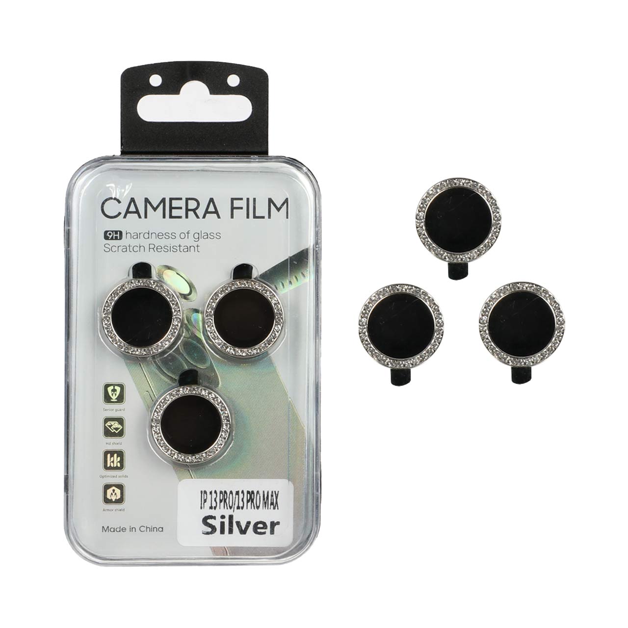 محافظ لنز رینگی نگین دار Apple iPhone 13 Pro / 13 Pro Max - نقره ای (پک بزرگ)