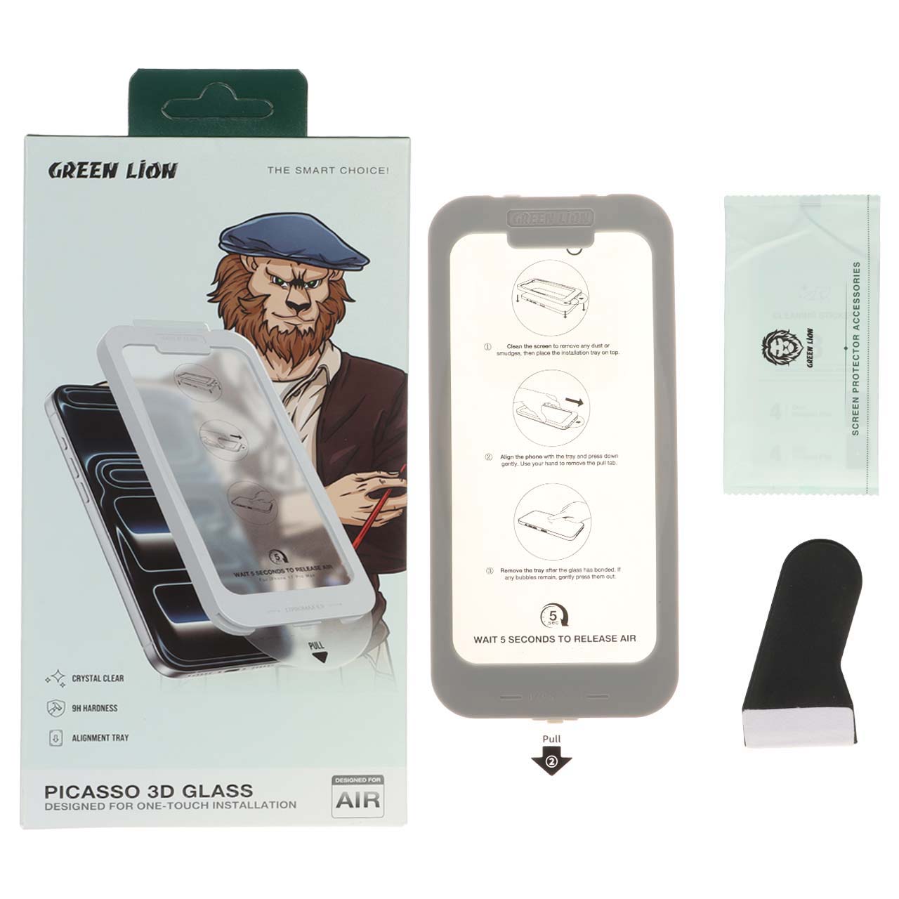 محافظ صفحه نمایش شیشه ای اورجینال Green Lion Picasso 3D Glass One-Touch Installation مدل Apple iPhone 17 Air (پک دار)