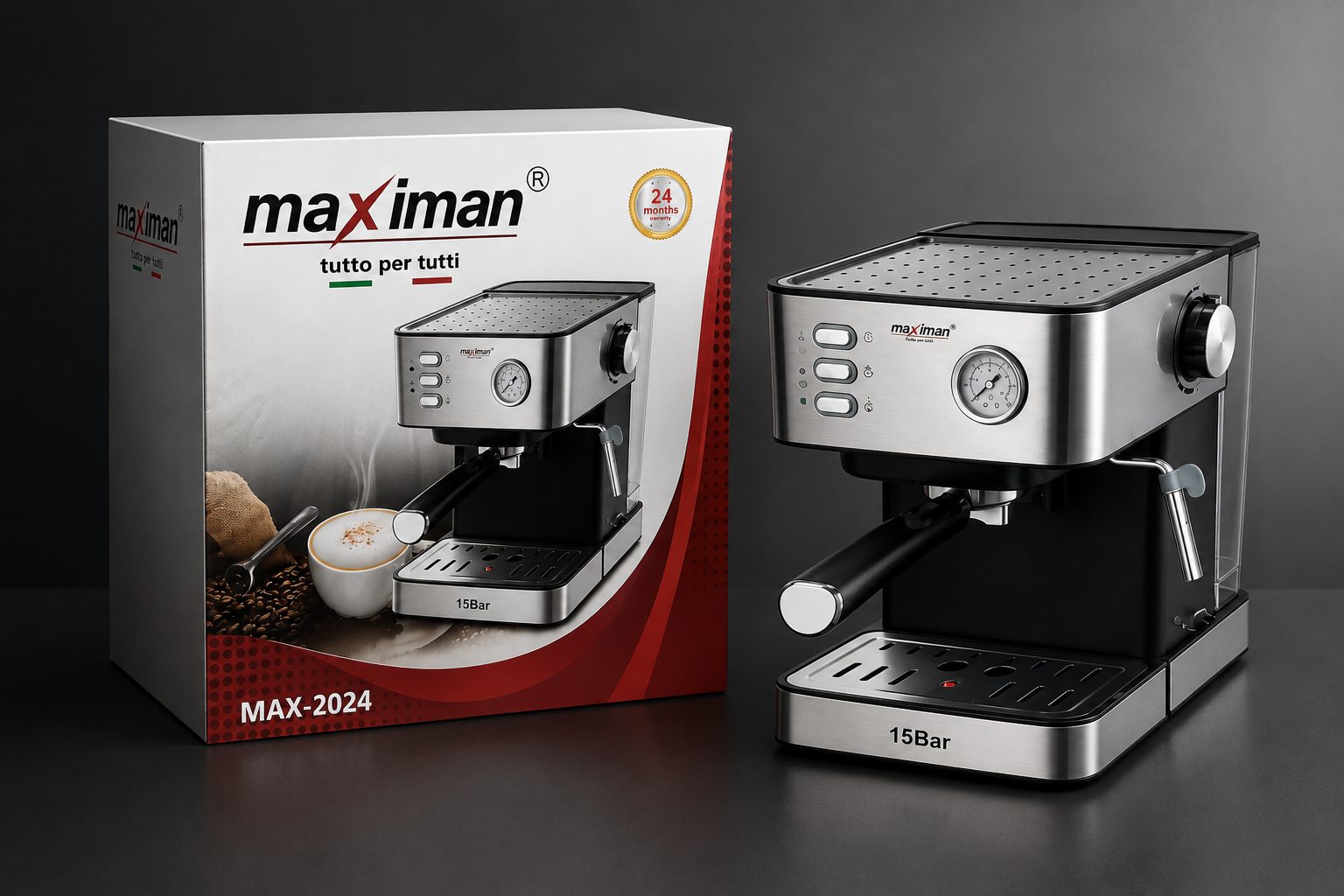 لوازم خانگی اسپرسوساز مکسی من مدل MAX2024 ظرفیت 1.6 لیتر با توان 15بار لوازم خانگی