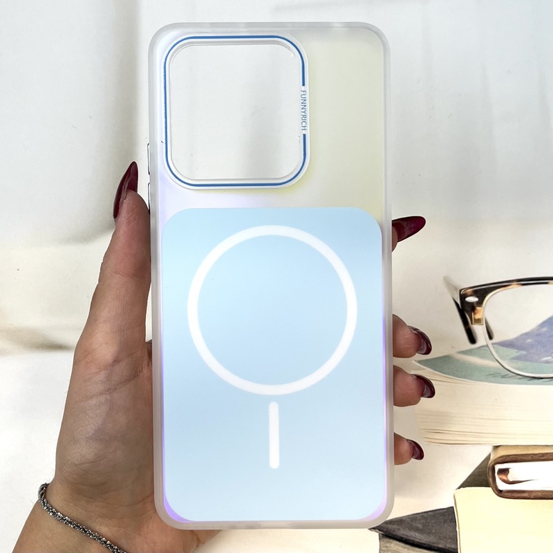 قاب گوشی Redmi Note 13 4G شیائومی Pastel ice یخی پاستلی هولوگرامی طرح مگ سیف Magsafe لنز برجسته آبی روشن کد 222118