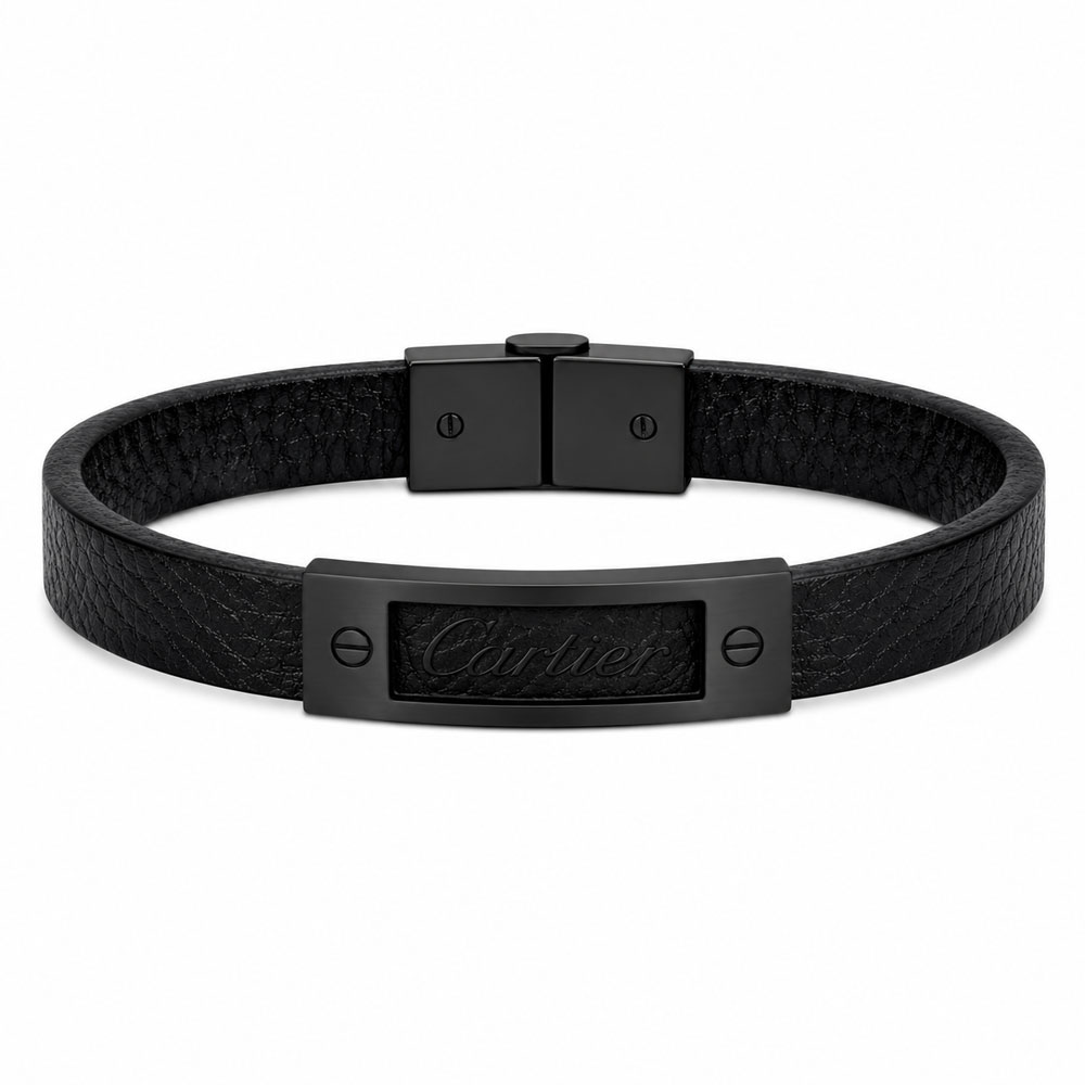 دستبند چرم مردانه مدل کارتیر مشکی LB-1005