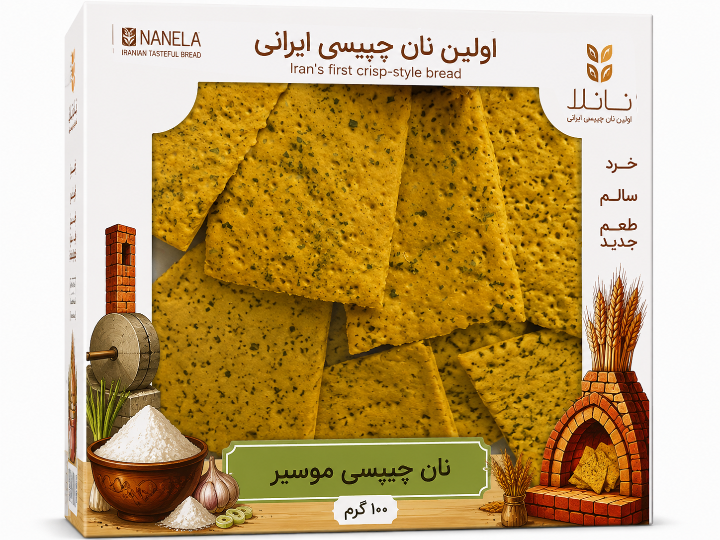 نان خشک چیپسی موسیر | نان خشک طعم دار | بسته بندی 100 گرمی