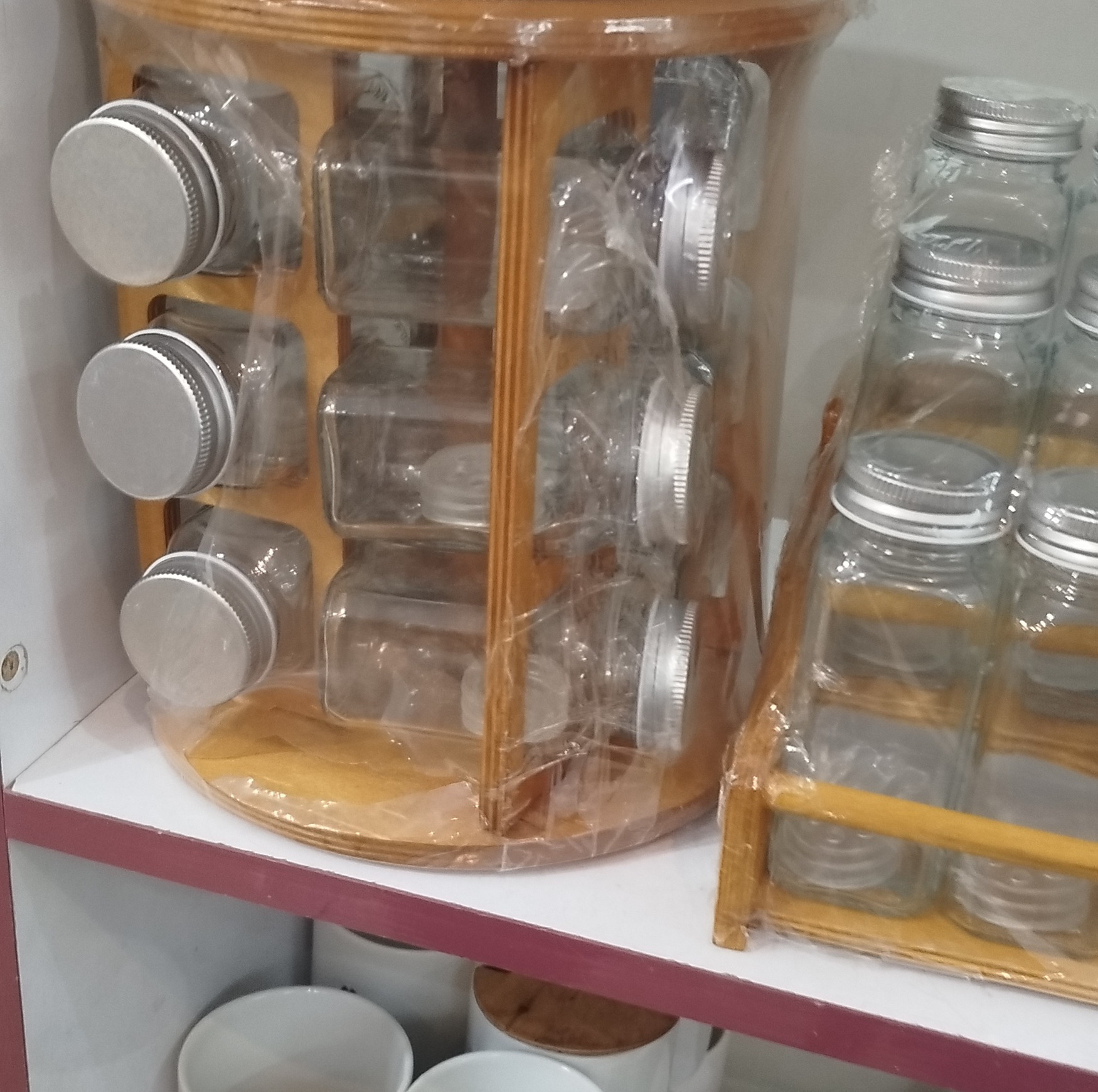 حراج حراج جا ادویه 15تایب بدنه شیشه ای در استیل با اسناد چوبی پایه چرخشی 