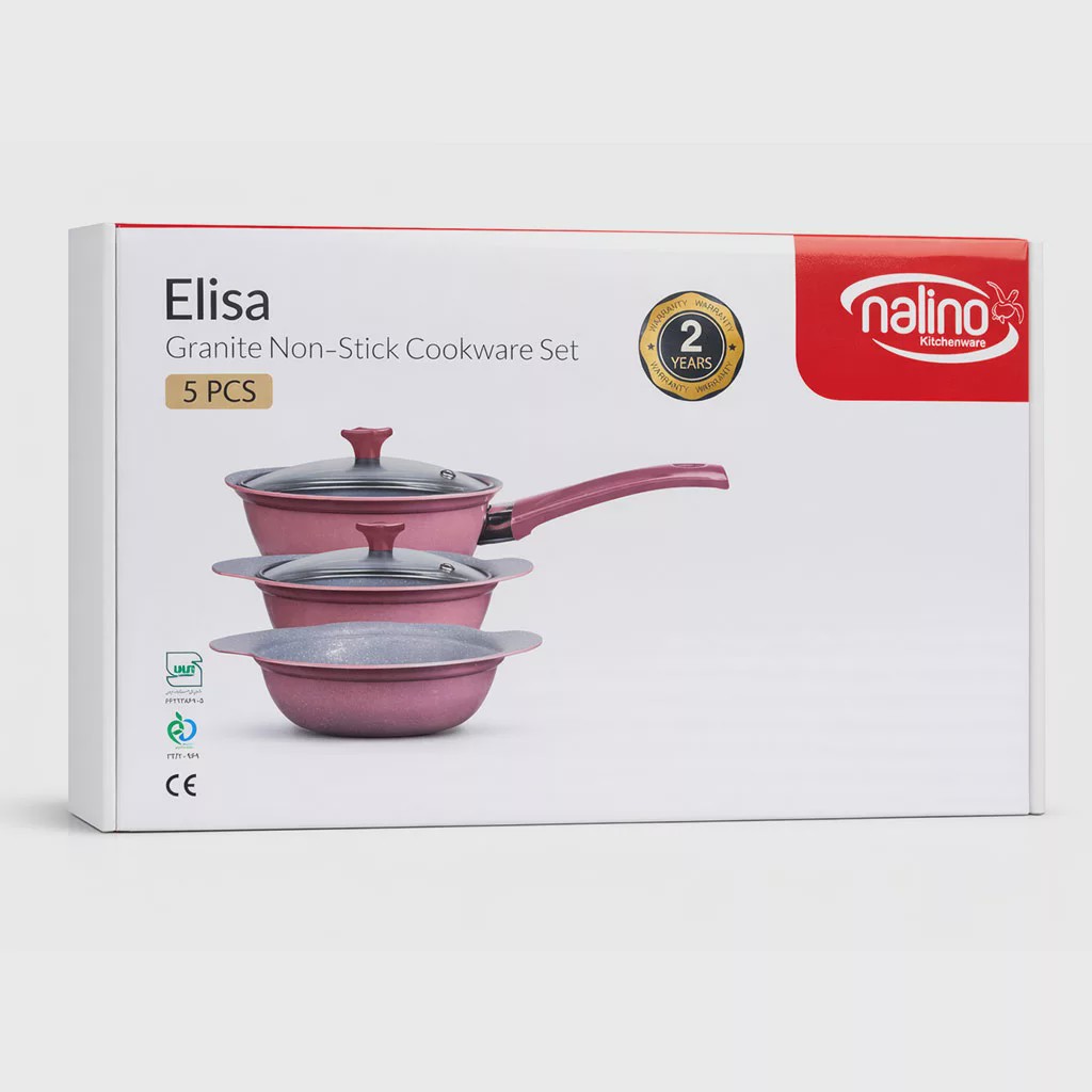 سرویس قابلمه نالینو مدل Elisa 5 پارچه گرانیتی نچسب سایز 12