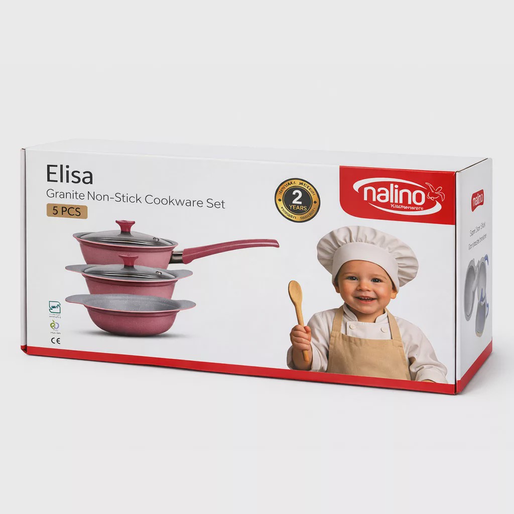 سرویس قابلمه نالینو مدل Elisa 5 پارچه گرانیتی نچسب سایز 12