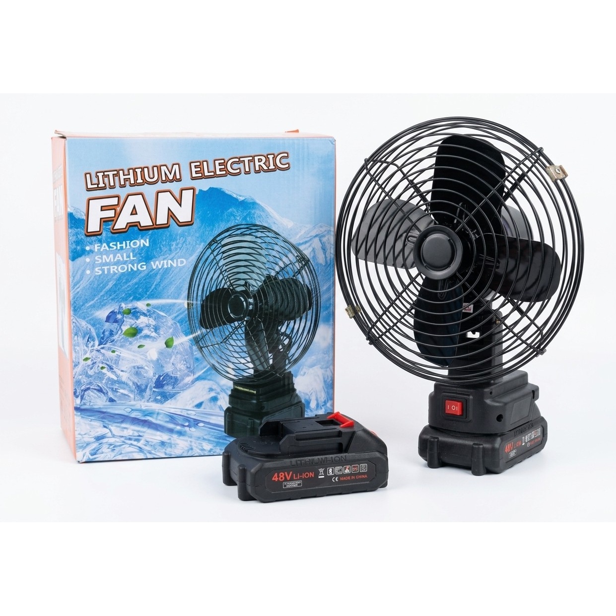پنکه شارژی مدل Lithium Electric Fan همراه با دو باطری 48 واتی بدنه فلزی و پرتاب باد قوی